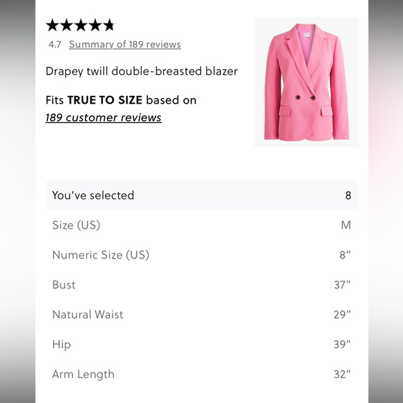 J. Crew Vibrant Pink Drapey Twill Double-Breasted Blazer - Picture 10 of 10